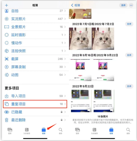 广元苹果手机维修分享iOS 16 中相册重复项目功能使用方法 